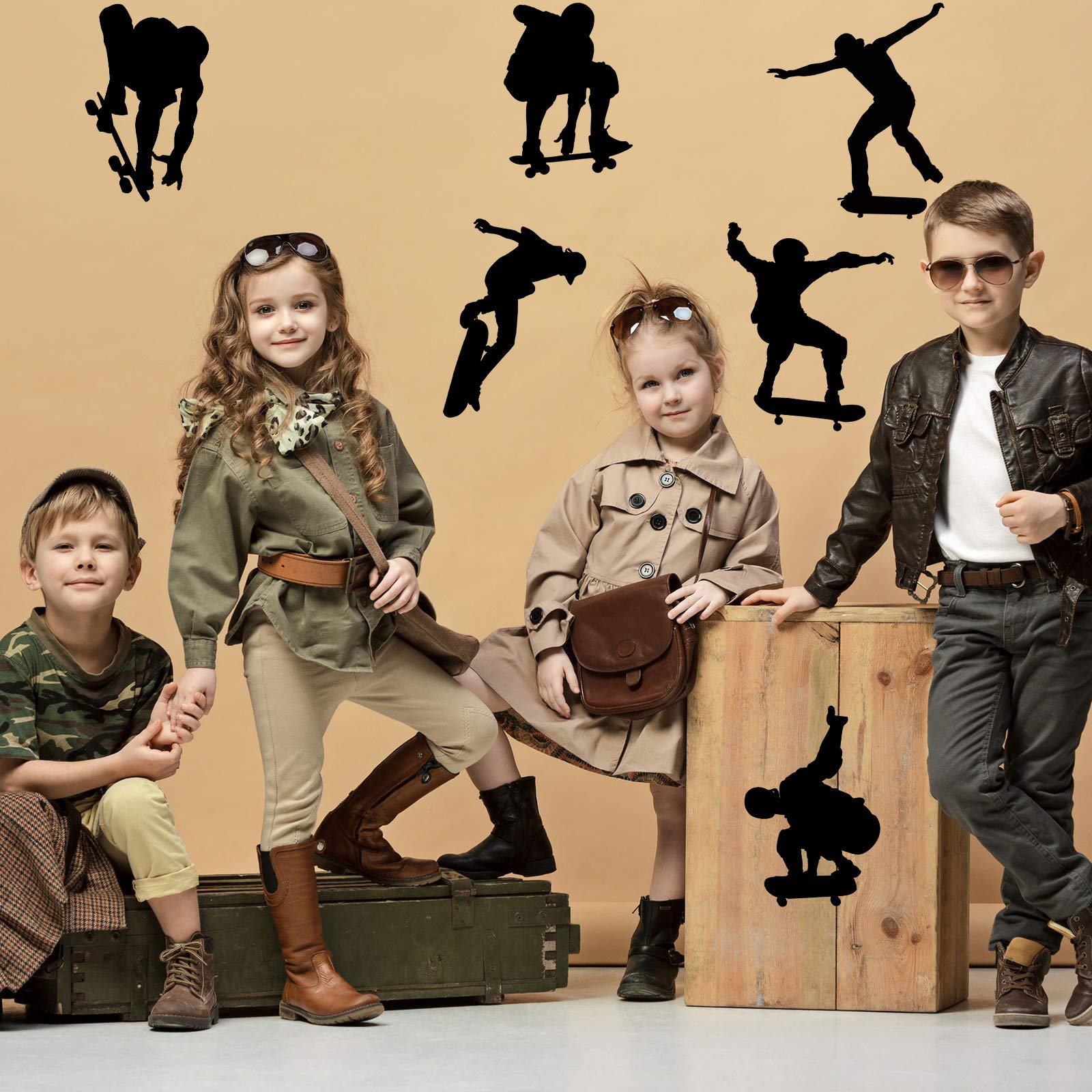 Zonon skateboard wall decal packaging—six-piece set, easy to apply, leaves no residue.