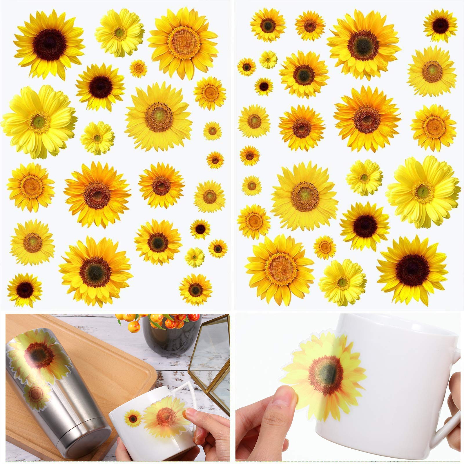 Zonon sunflower decals applied to car window demonstrate removable car decor with vivid yellow blooms