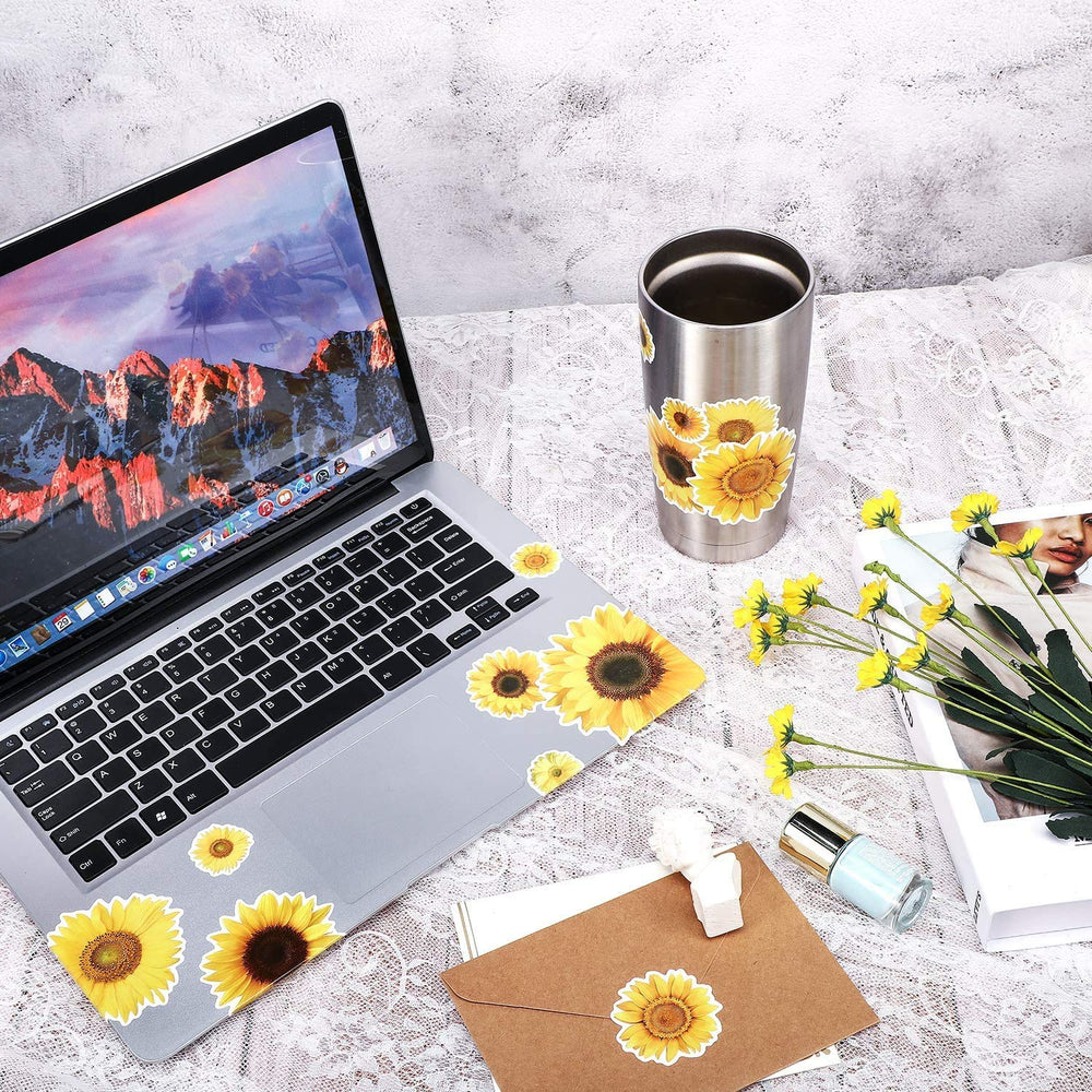 Zonon sunflower decals on a glass window demonstrate durability and waterproof properties