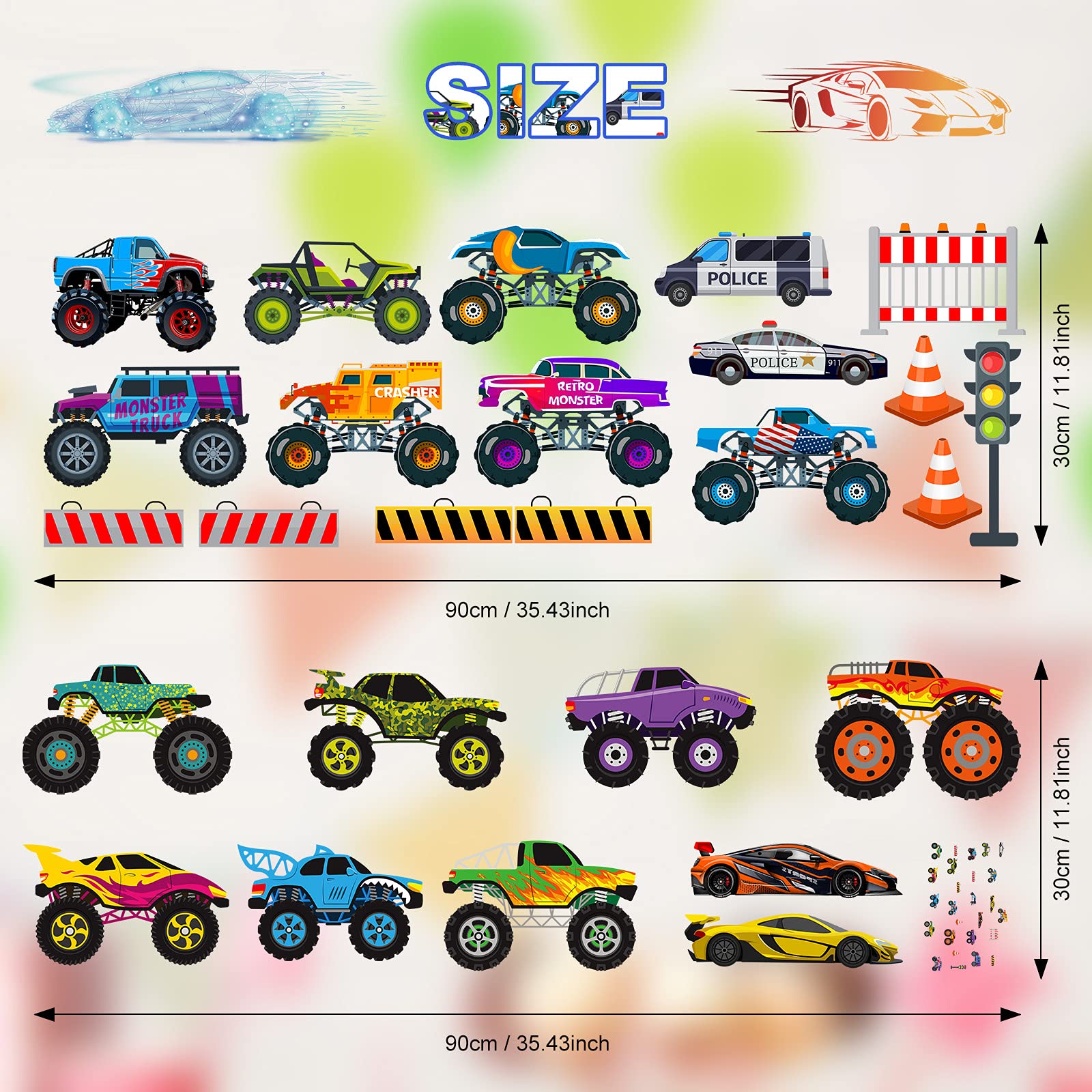 Zonon trucks wall decal sheet 2 with varied truck types for classroom or nursery decor