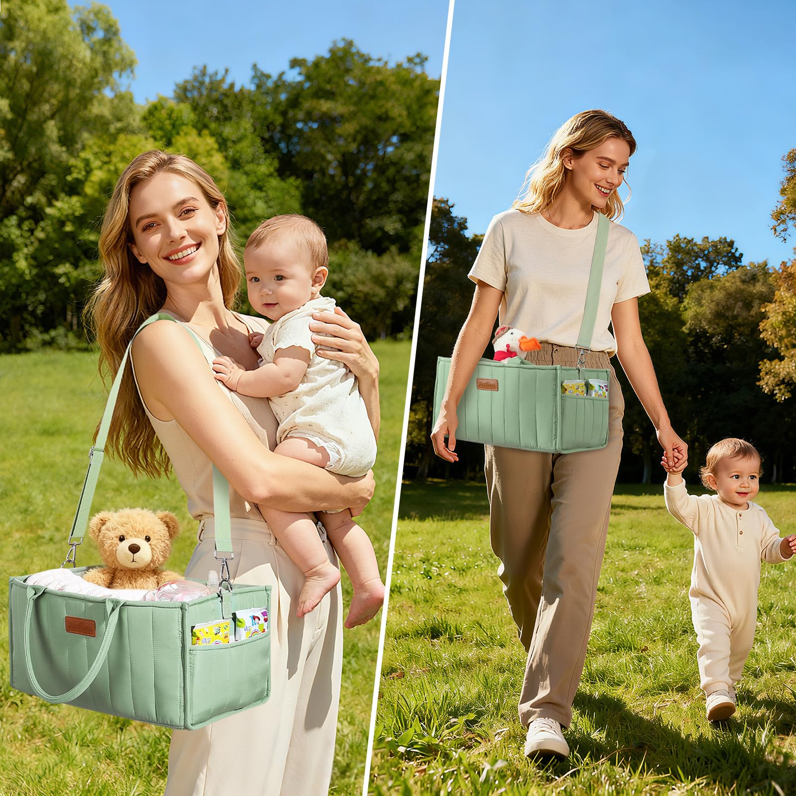 Zooawa baby diaper caddy organizer interior compartments for organized essentials during swapping