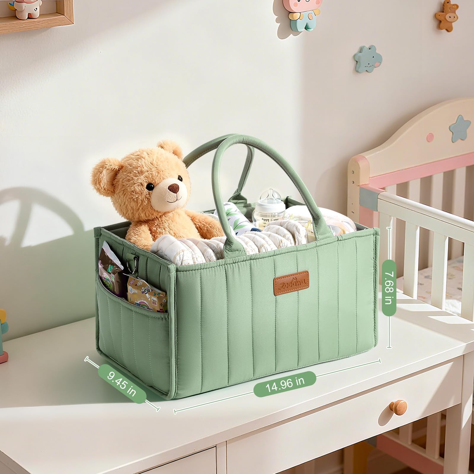 Zooawa baby diaper caddy organizer side pocket stores wipes and ointments