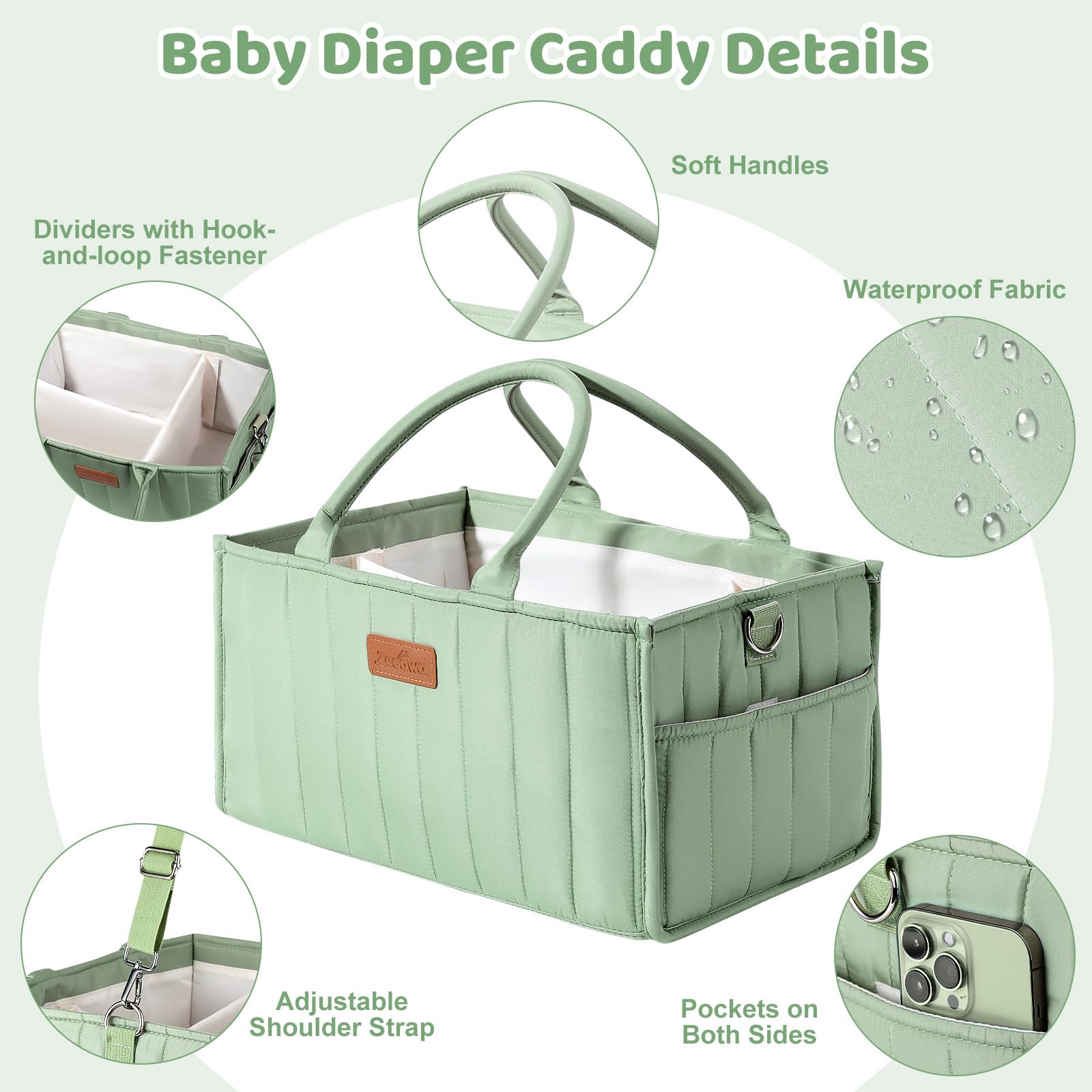 Zooawa baby diaper caddy organizer T-divider keeps items separated for easy reach
