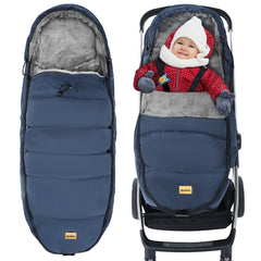 Zooawa bunting bag dark blue front view offers roomy warmth for cold walks.
