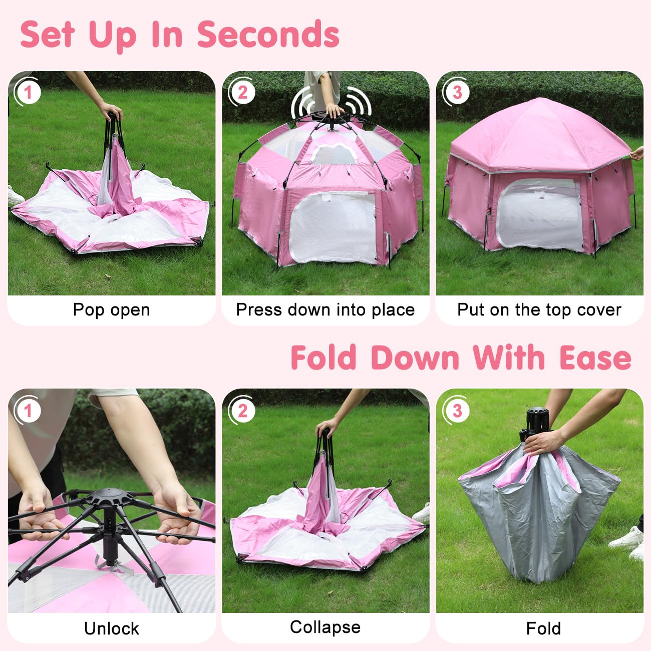 Zooawa pop up playpen folded compact for easy storage and travel