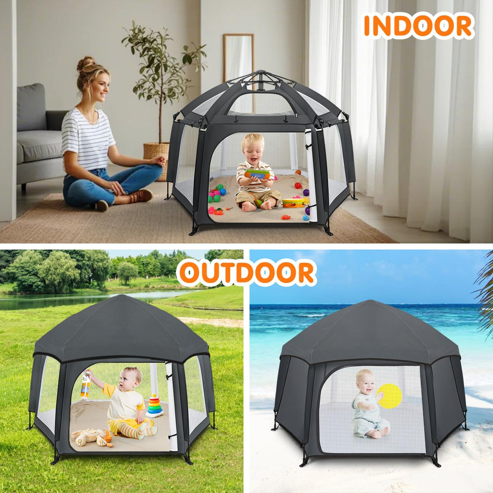 Zooawa Pop Up Playpen foldable travel bag enables easy transport.