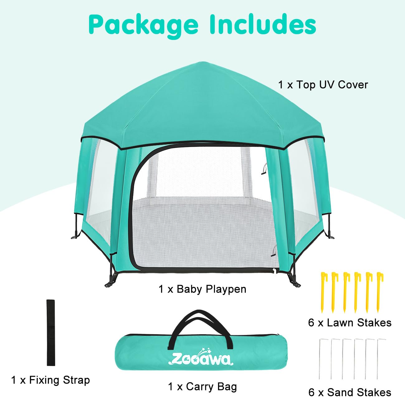 Zooawa ground pegs included stabilize the playpen on grass or sand