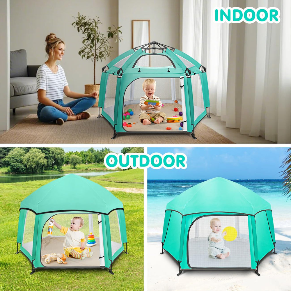 Zooawa open dimensions 59x39 inches illustrate roomy space for crawling toddlers