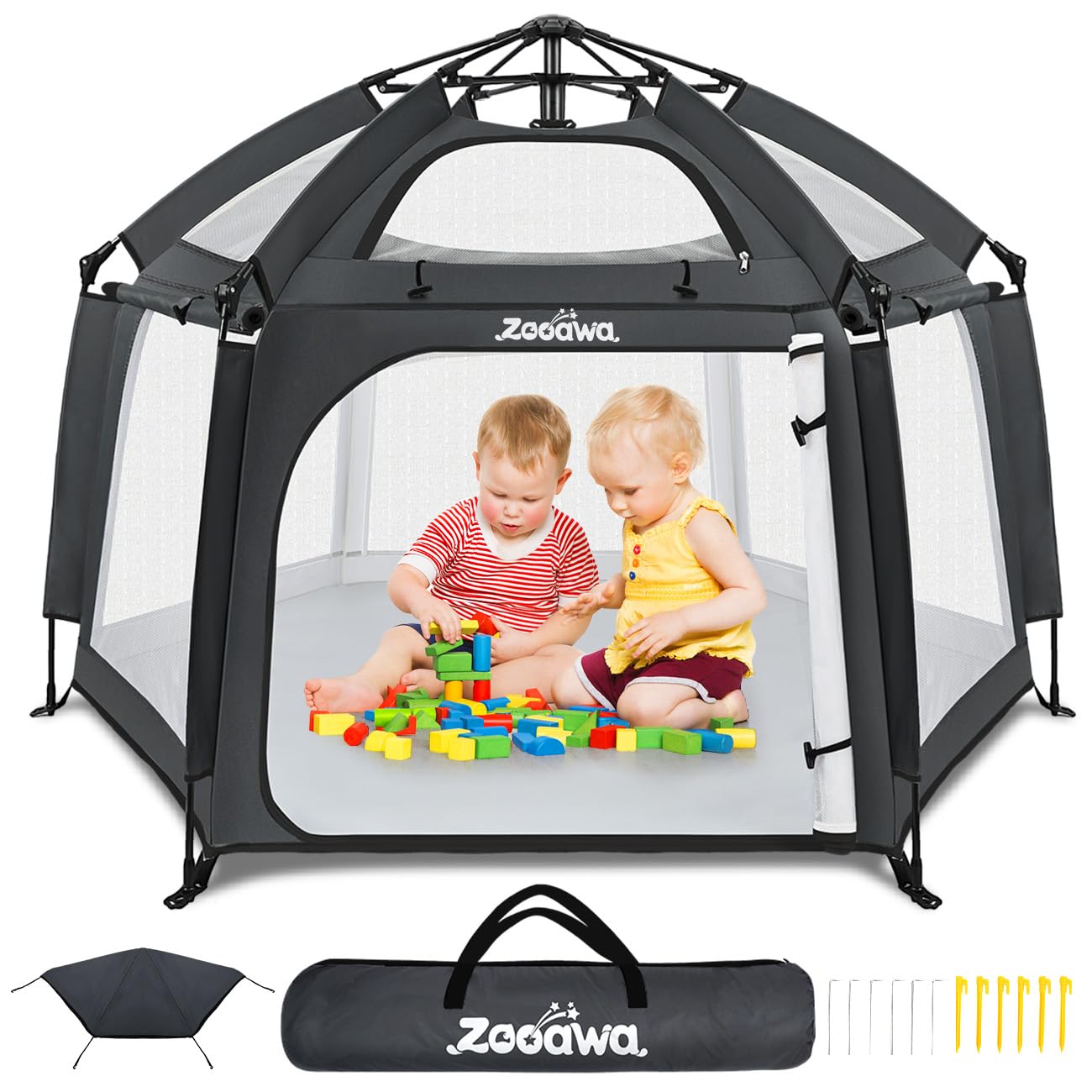 Zooawa Pop Up Playpen setup shows quick assembly for on-the-go families.