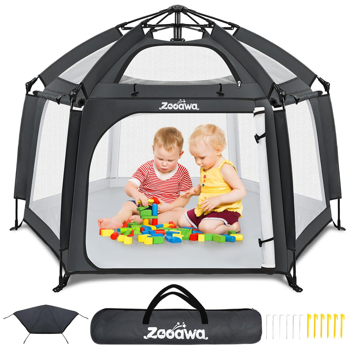Zooawa Pop Up Playpen setup shows quick assembly for on-the-go families.
