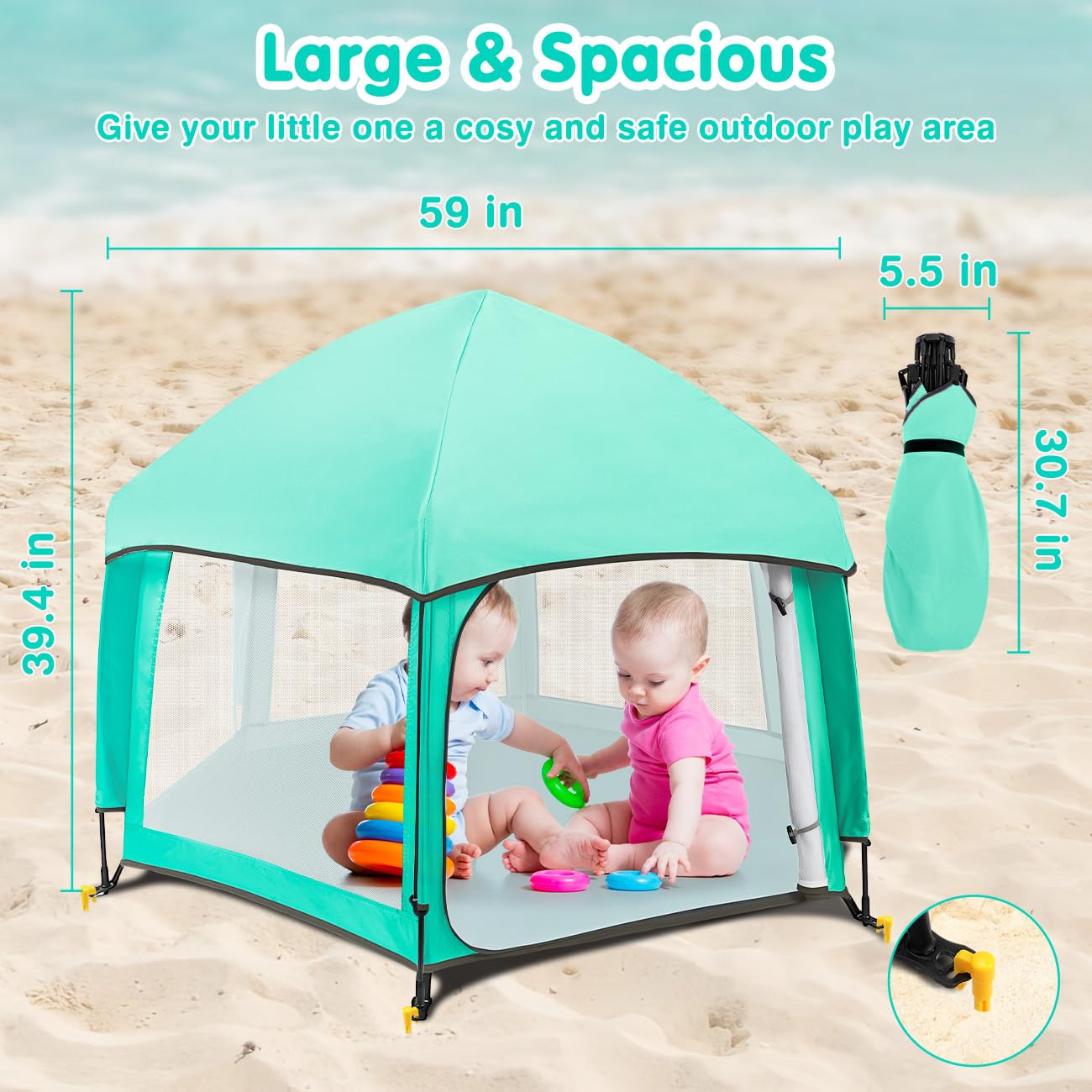 Zooawa Pop Up Playpen side sunshade minimizes glare for calm supervised play