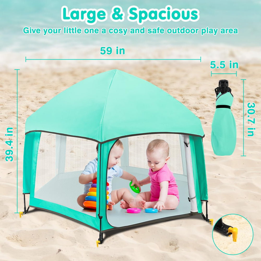 Zooawa Pop Up Playpen side sunshade minimizes glare for calm supervised play