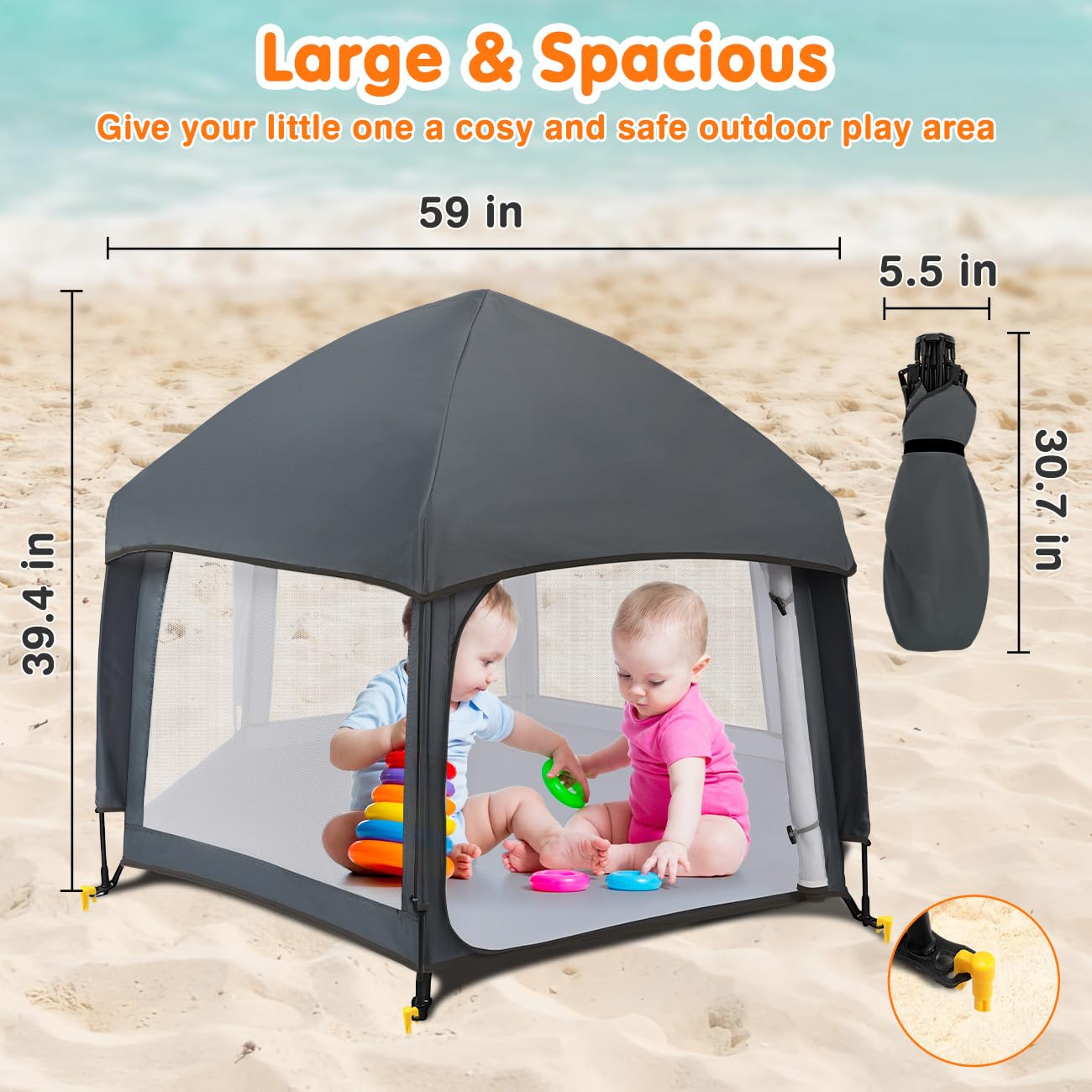 Zooawa Pop Up Playpen side sunshades extend shade during outdoor play.