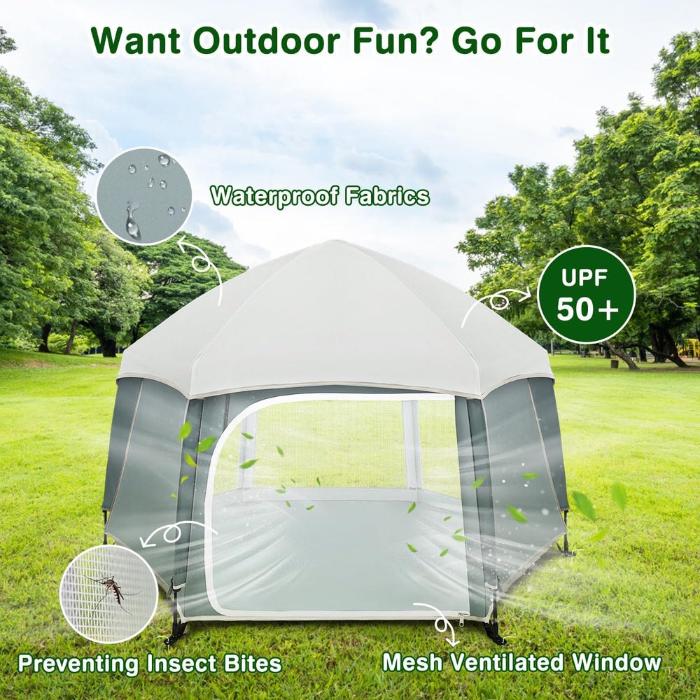 Zooawa playpen sunshade extended to shield from sun