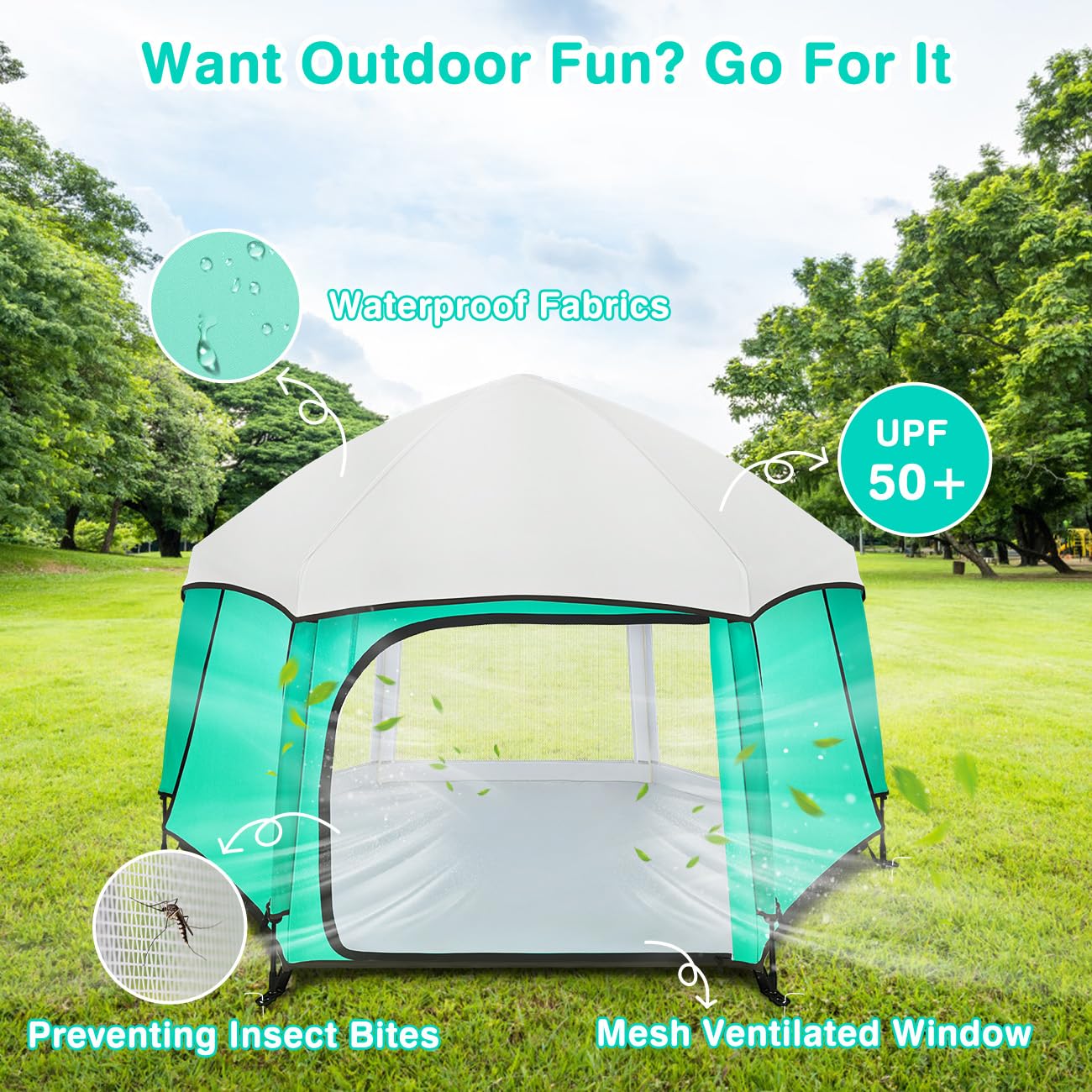 Zooawa Pop Up Playpen sunshade removable top provides reliable shade on sunny days