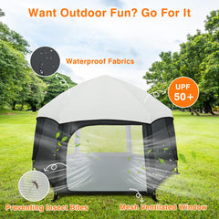 Zooawa Pop Up Playpen sunshade top view highlights UPF50+ protection.