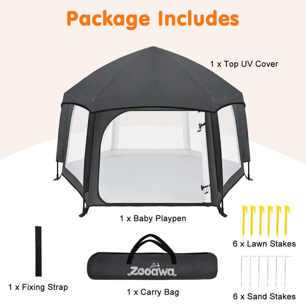 Zooawa Pop Up Playpen UV canopy protection supports safe outdoor time.