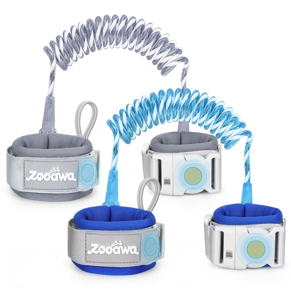 Zooawa Toddler Leash blue strap wrist, safe anchoring for active strolls.