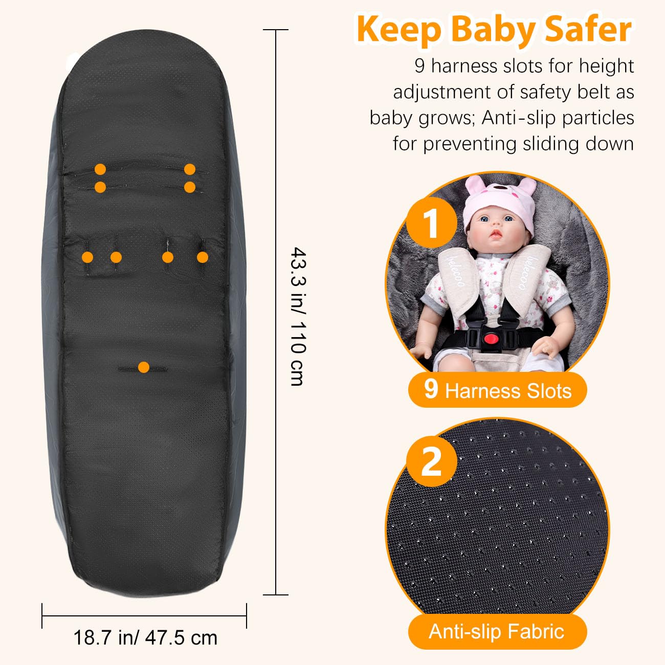 Zooawa Warm Bunting Bag back anti-slip mat helps prevent sliding on slick seats.