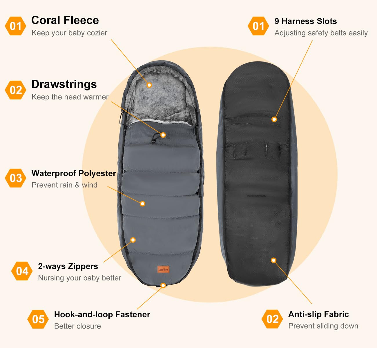 Zooawa Warm Bunting Bag is bassinet-fit for early days versatility.