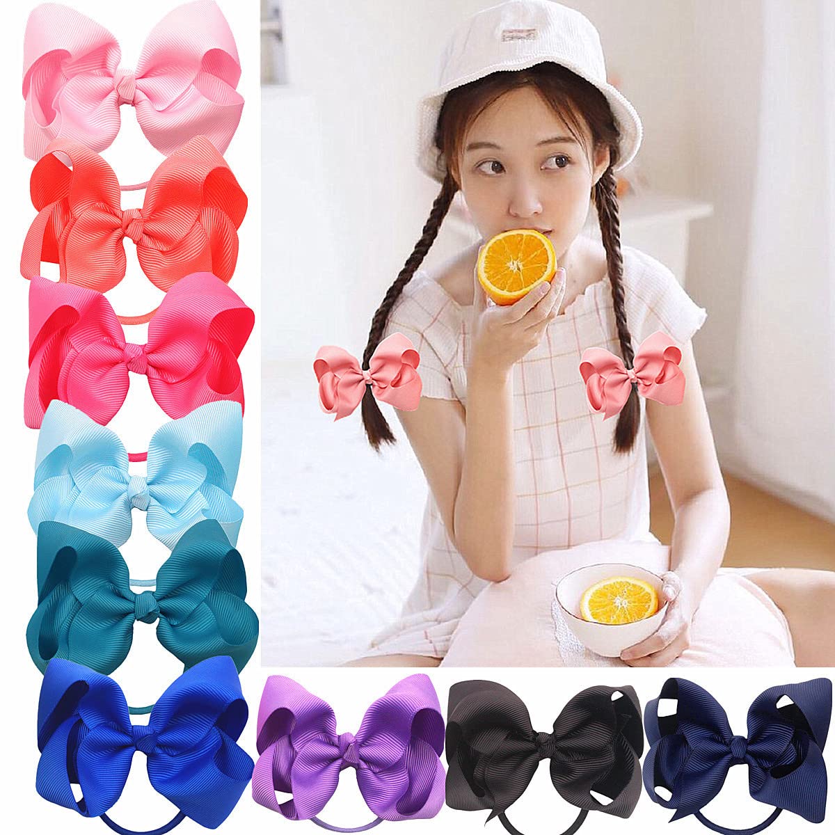 ZOONAI 4inch bow back view highlights secure elastic tie for toddlers