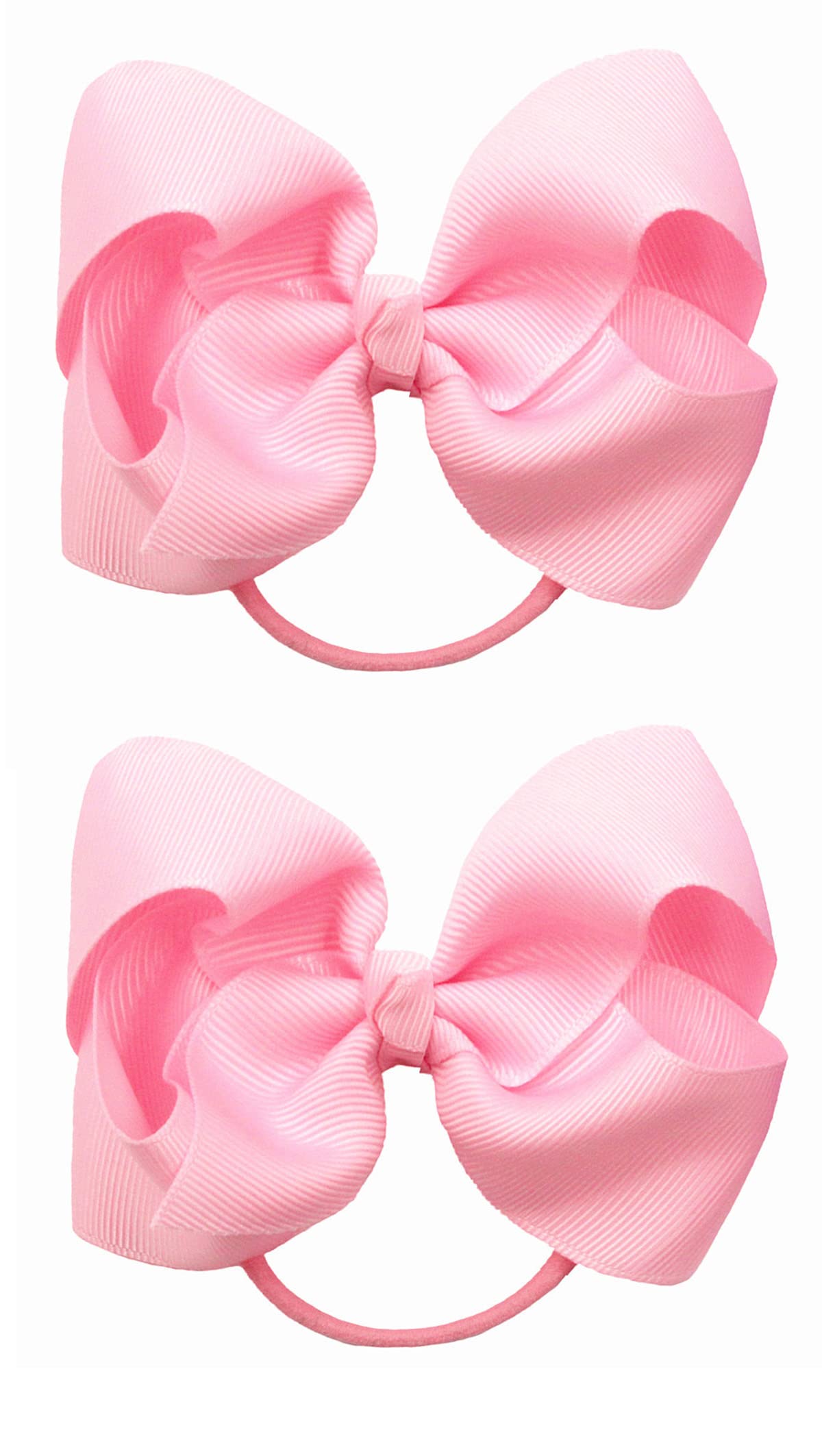 ZOONAI 4-inch baby bow pink close-up on elastic hair tie for secure ponytails.