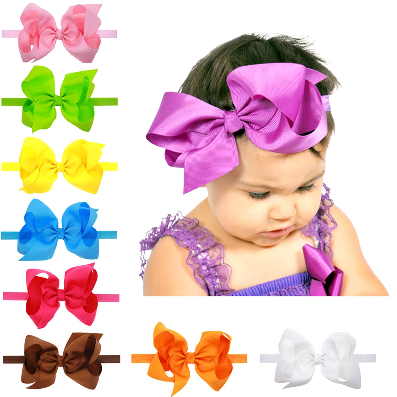ZOONAI 2Pcs baby hair bow headbands include two soft stretchy bands for easy outfit coordination.