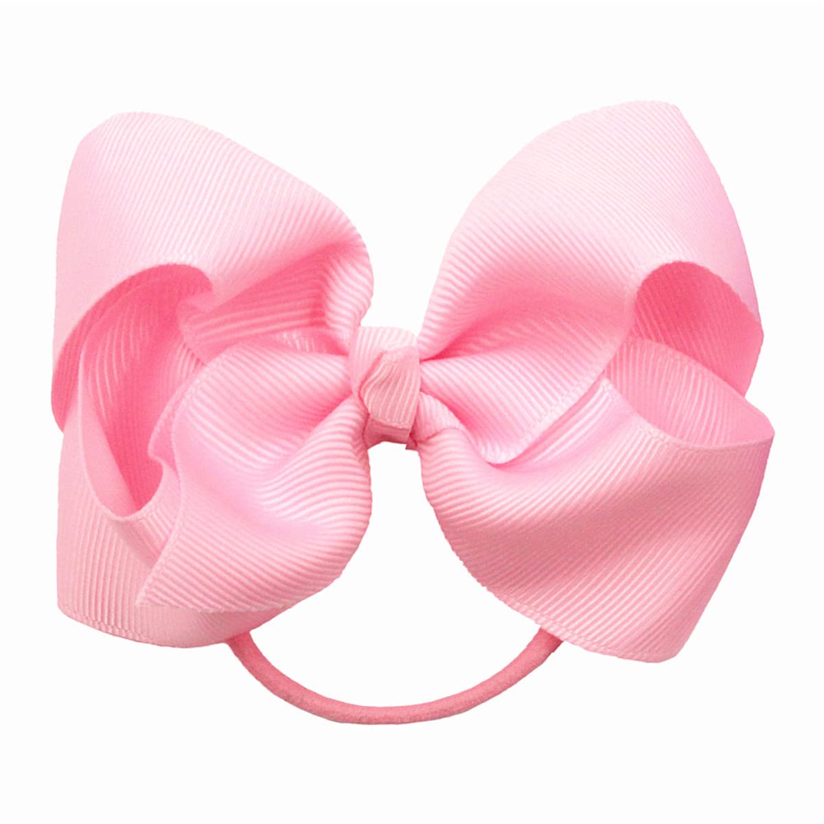 ZOONAI 4-inch bow close-up highlighting gentle elastic grip for toddlers.