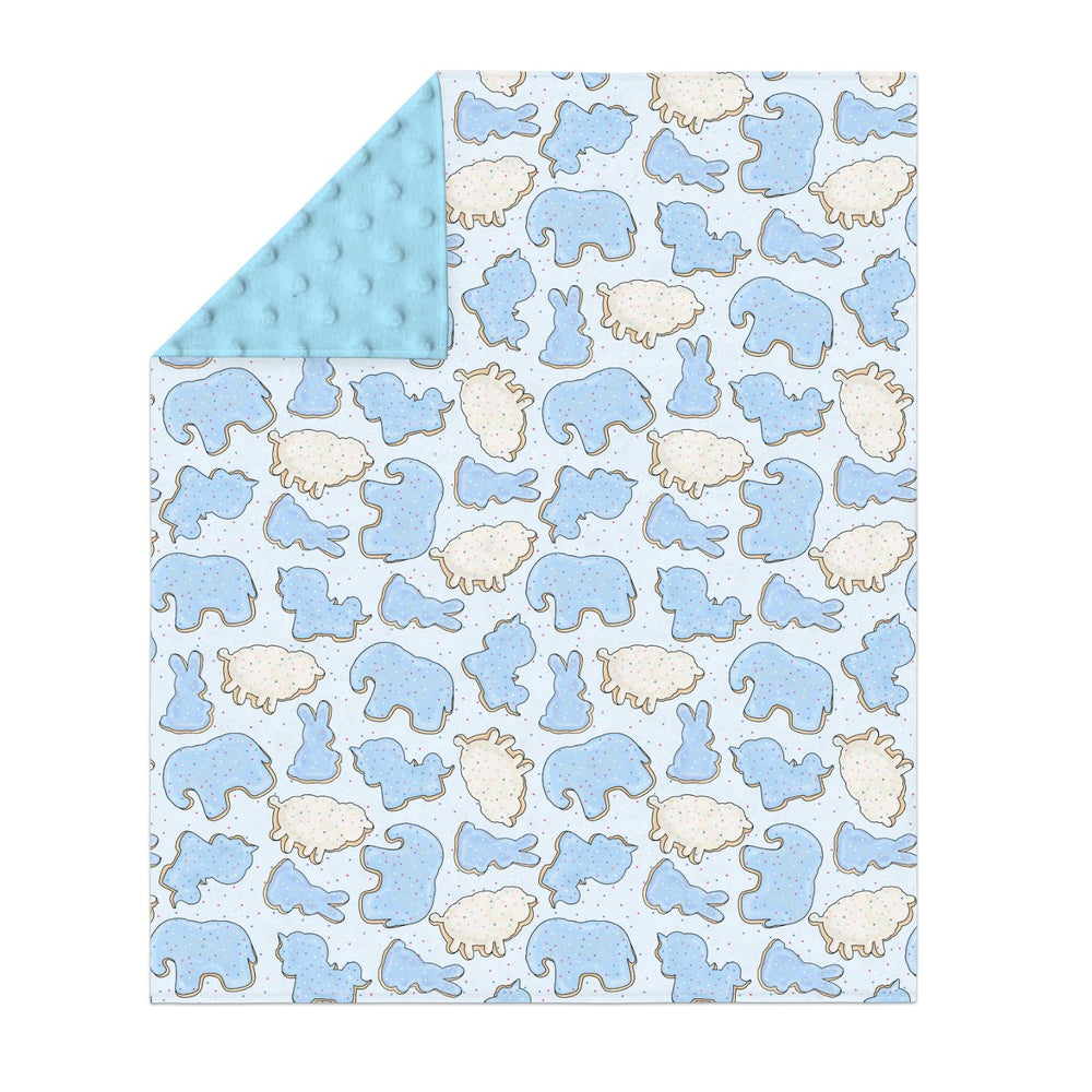 ZoUbqchY blue-animal-cookie-blanket-full-view versatile for crib, stroller, and travel