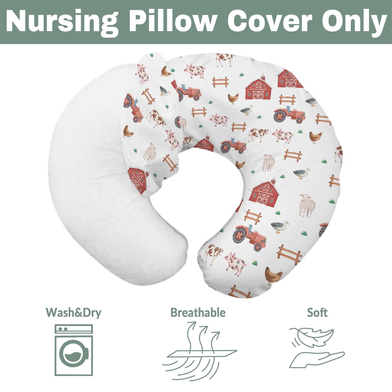 ZoUbqchY Farm Animals Life nursing pillow cover is fade resistant and durable.