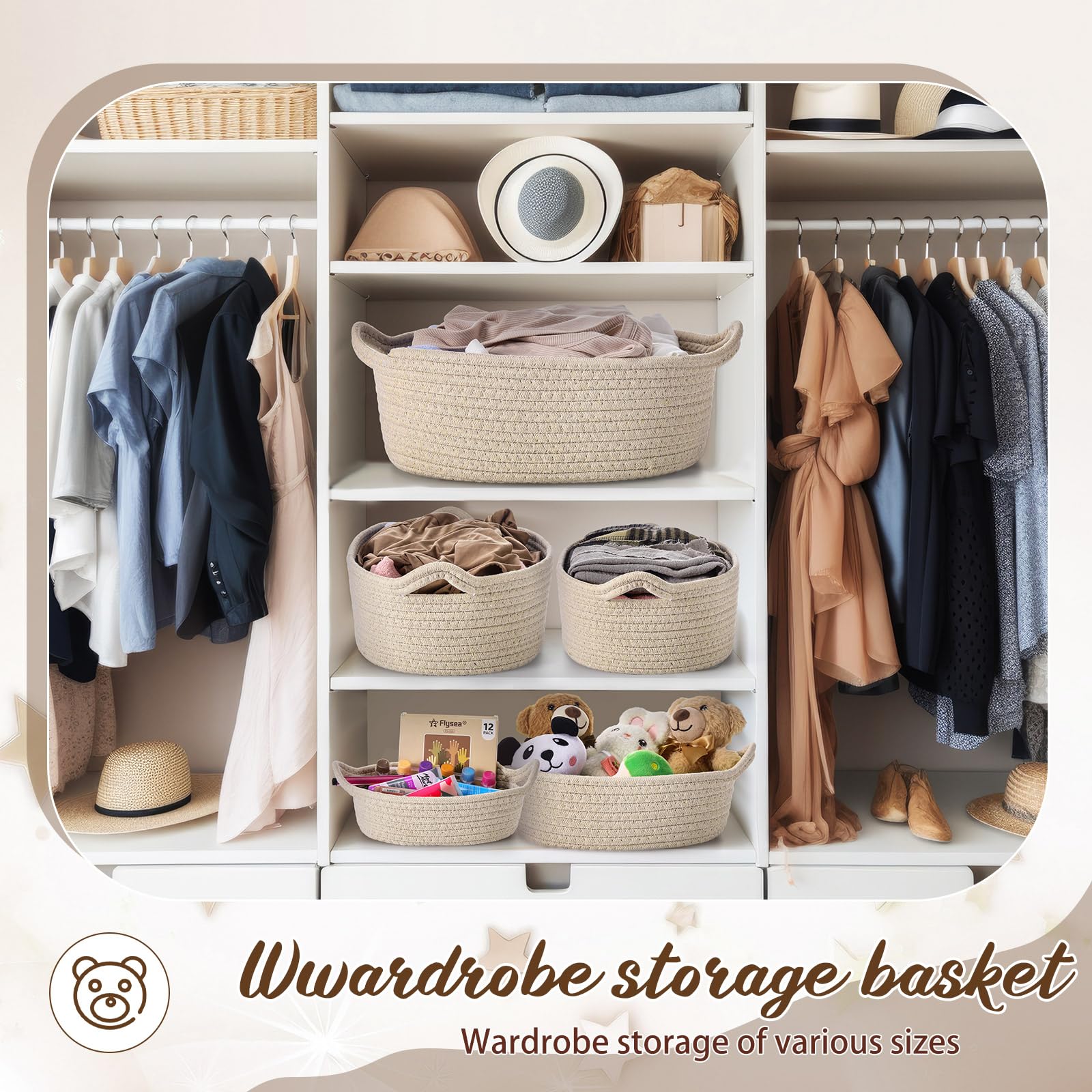 Zopeal beige cotton rope basket small stores cosmetics and desk essentials.
