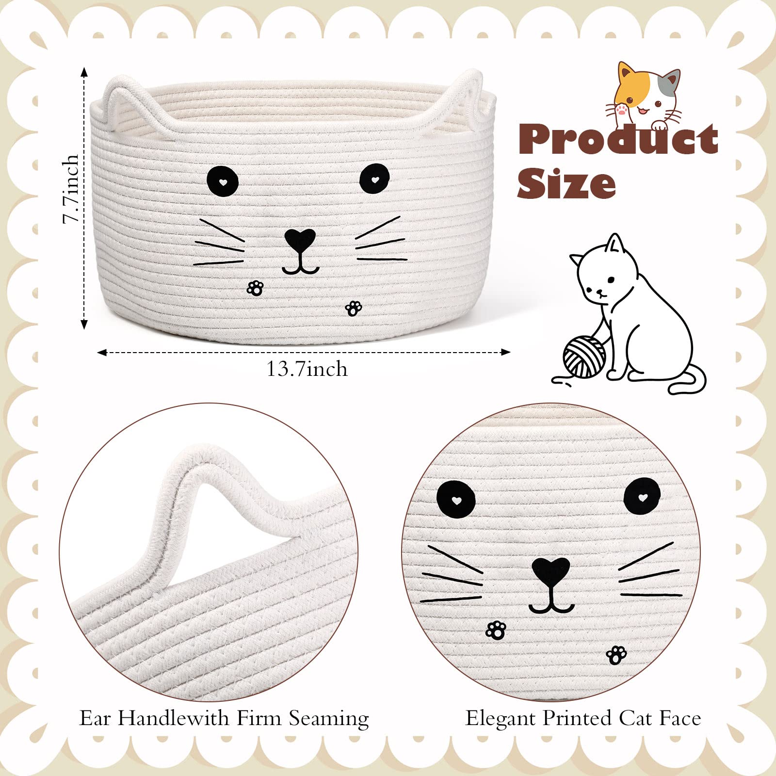 Zopeal cat basket features a cat face design to add playful decor while organizing items.