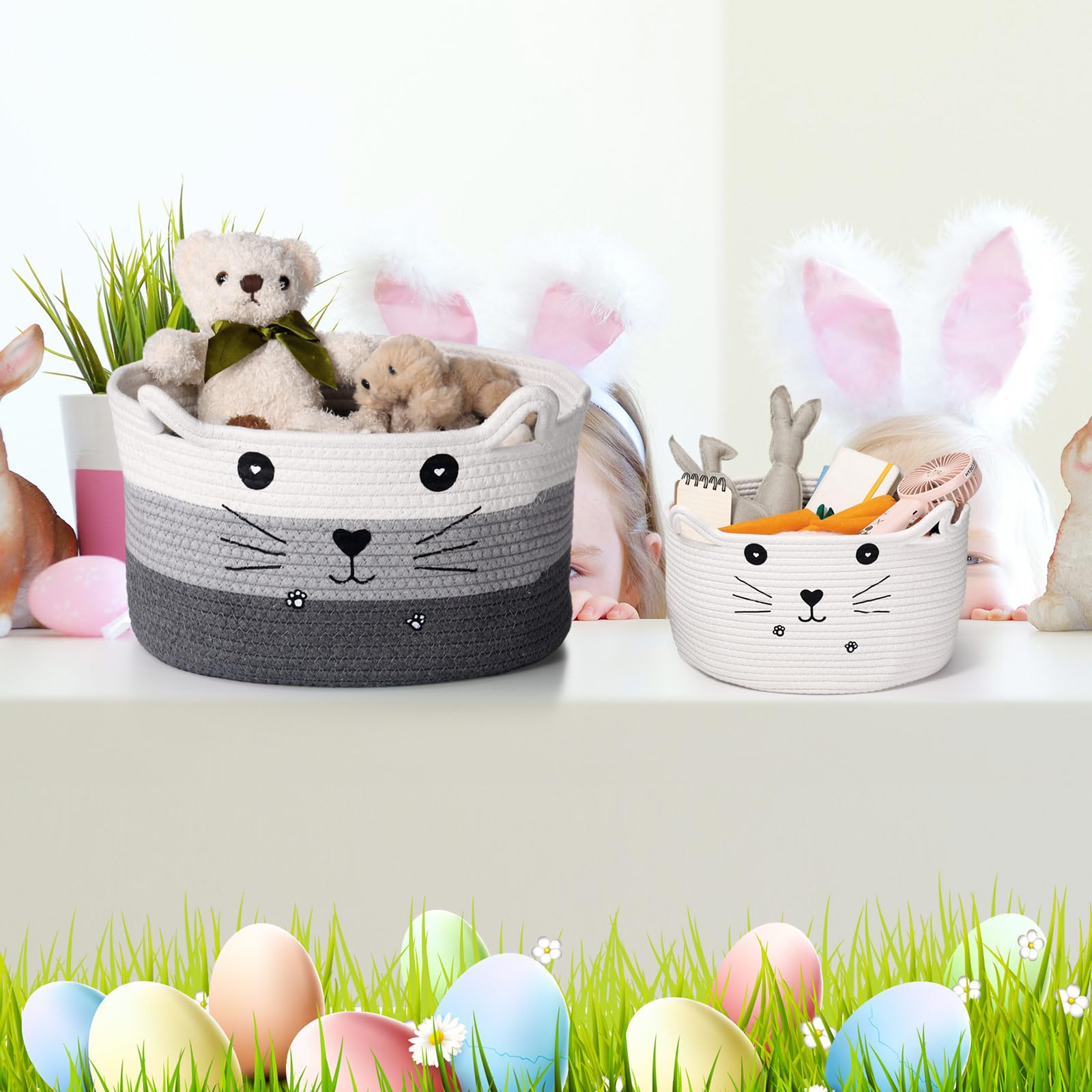 Zopeal basket in white and gray tones complements modern decor.