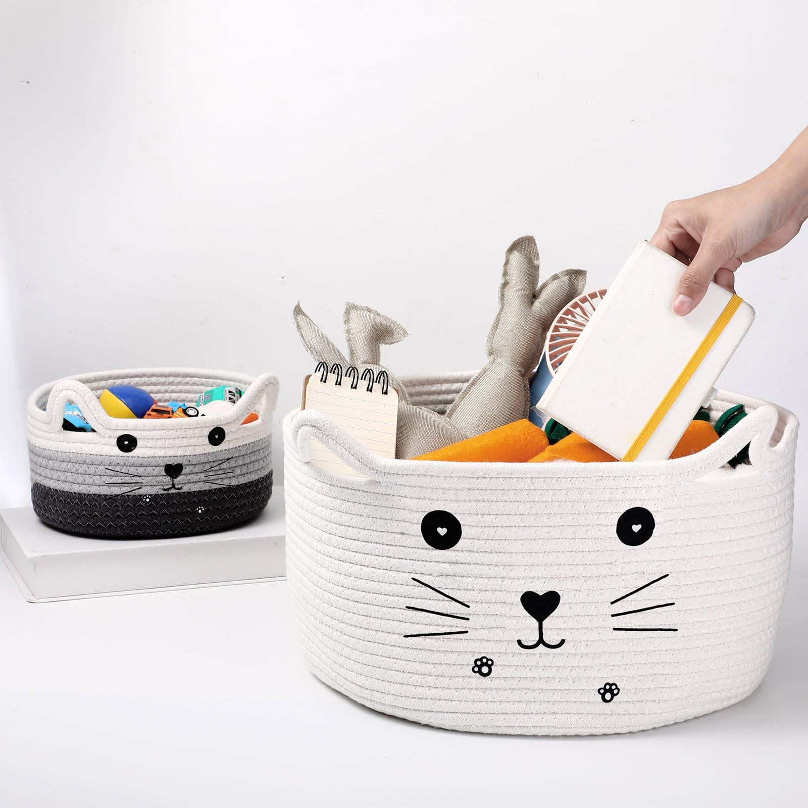 Zopeal cat basket shows cotton rope texture for durable, lightweight organization.