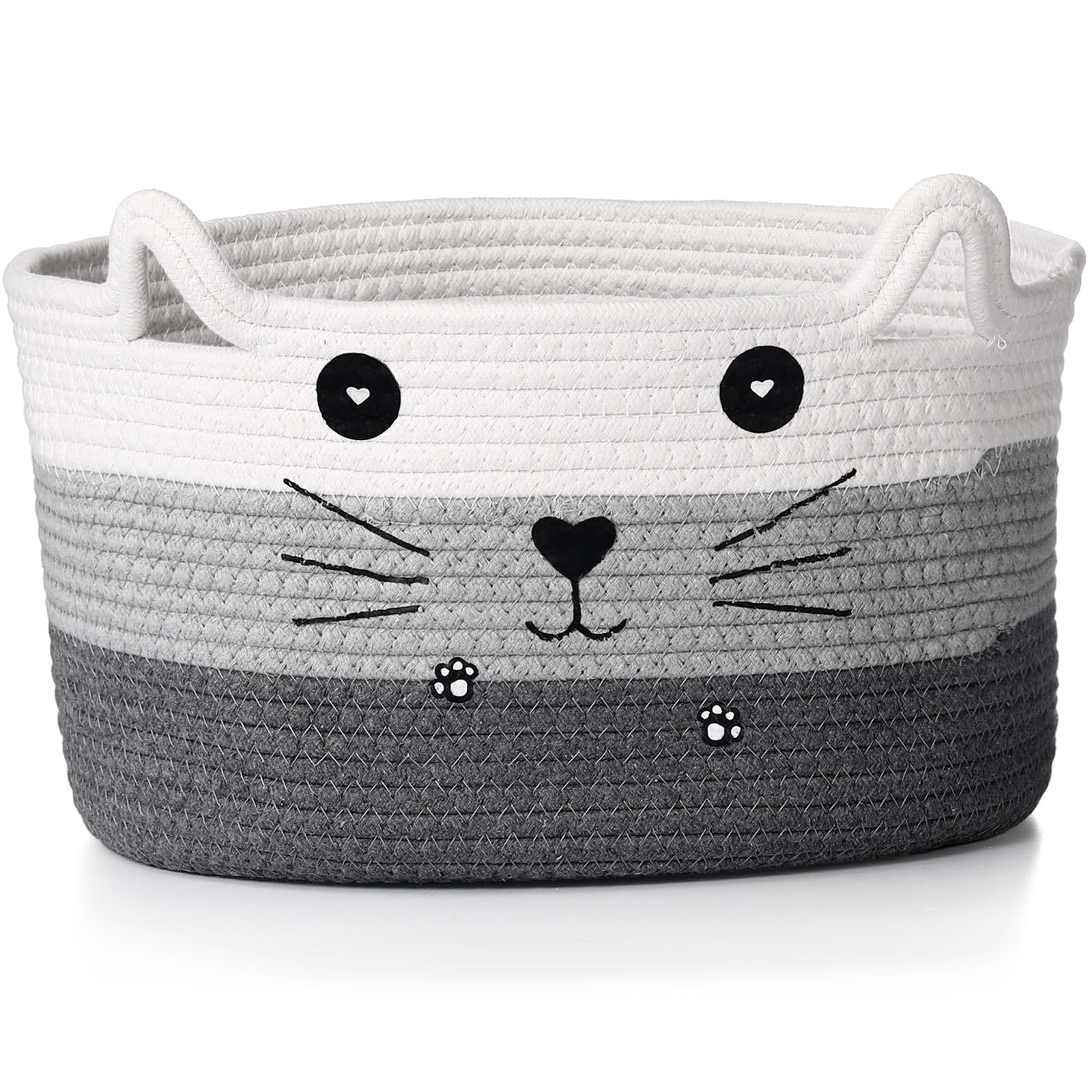 Zopeal cat basket with ear handles demonstrates easy toy storage.