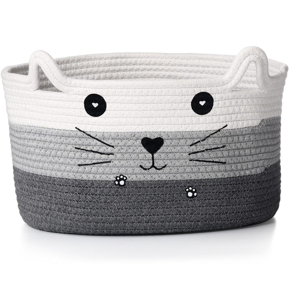 Zopeal cat basket with ear handles demonstrates easy toy storage.
