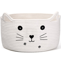 Zopeal cat basket with ear handles provides cute, practical toy storage in a tidy space.