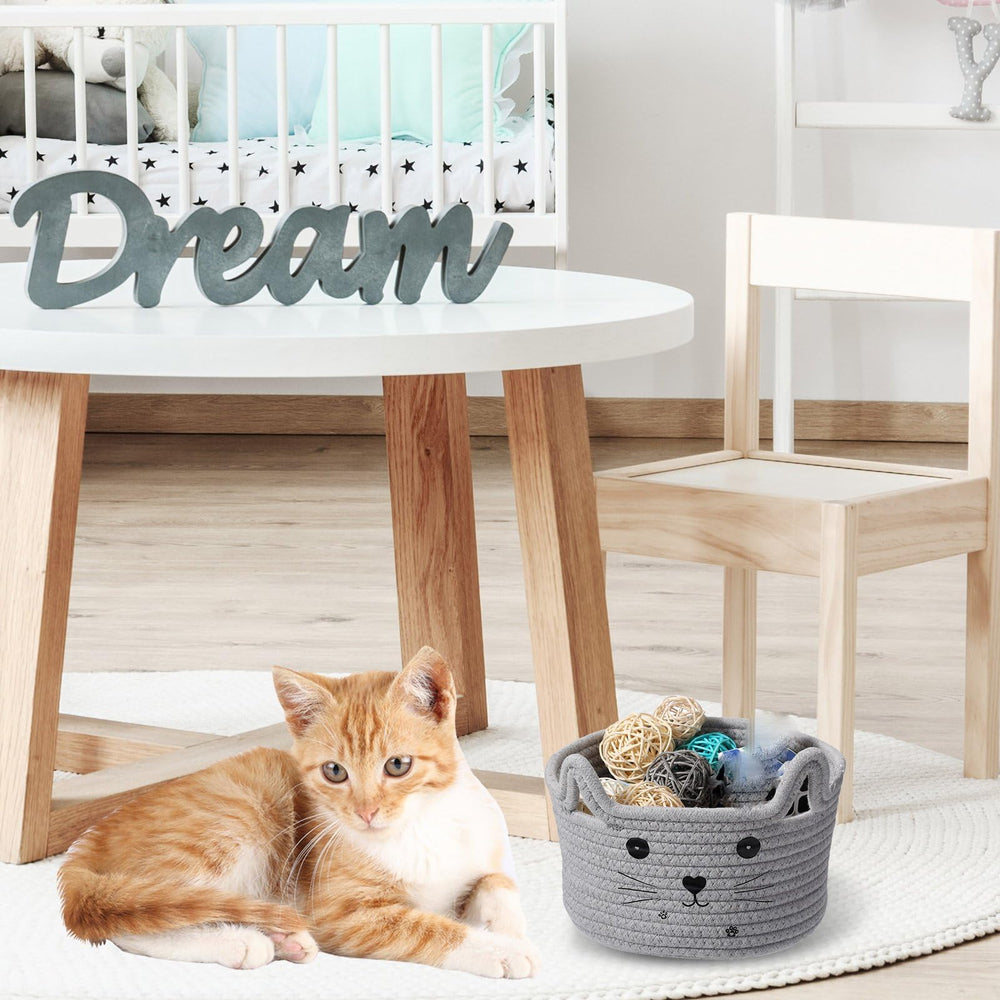 Zopeal Cat Basket featuring ear handles adds charm to nursery storage.