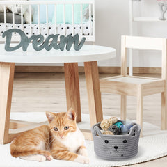 Zopeal Cat Basket featuring ear handles adds charm to nursery storage.
