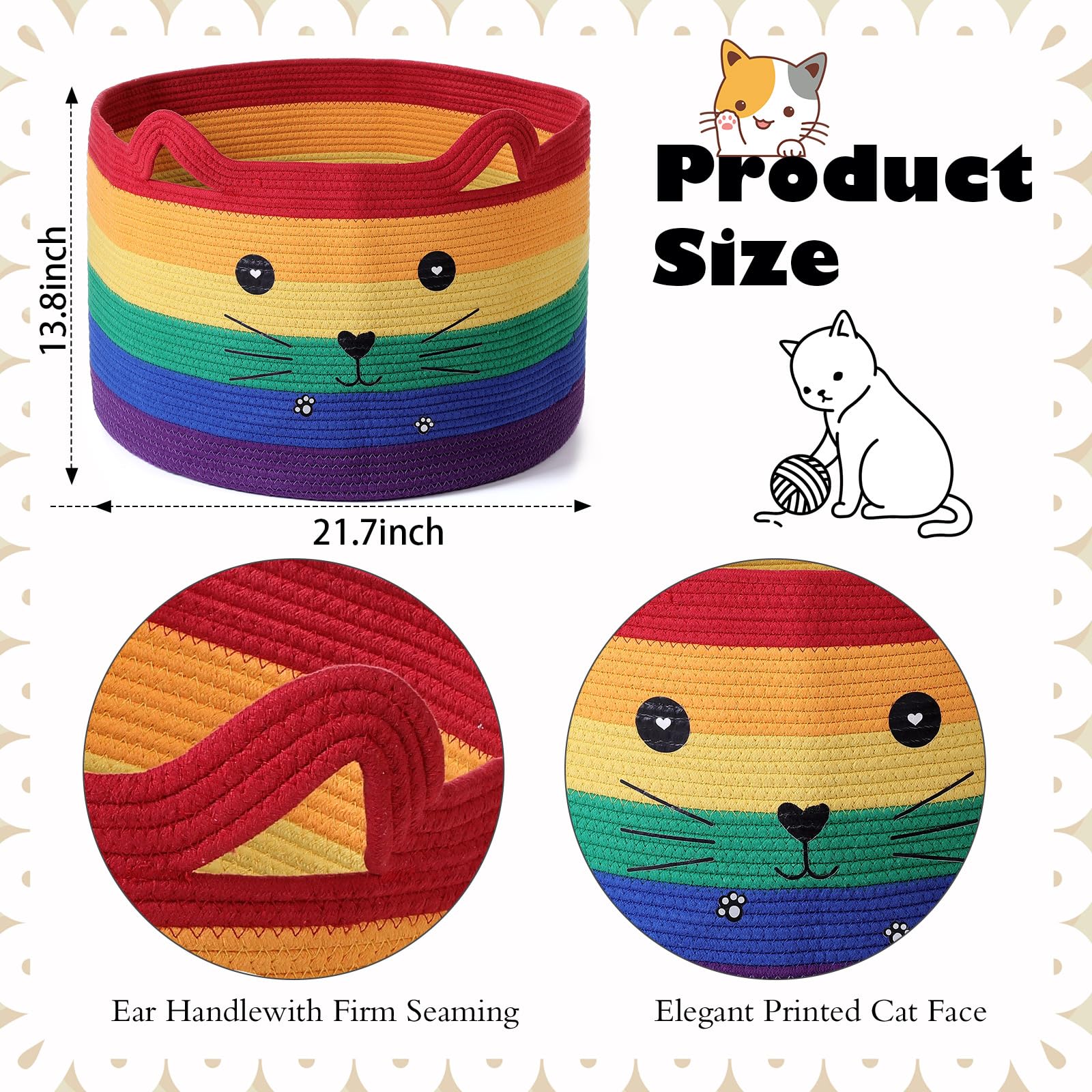 Zopeal cat basket ears handle design emphasizes cute decor and easy carrying.