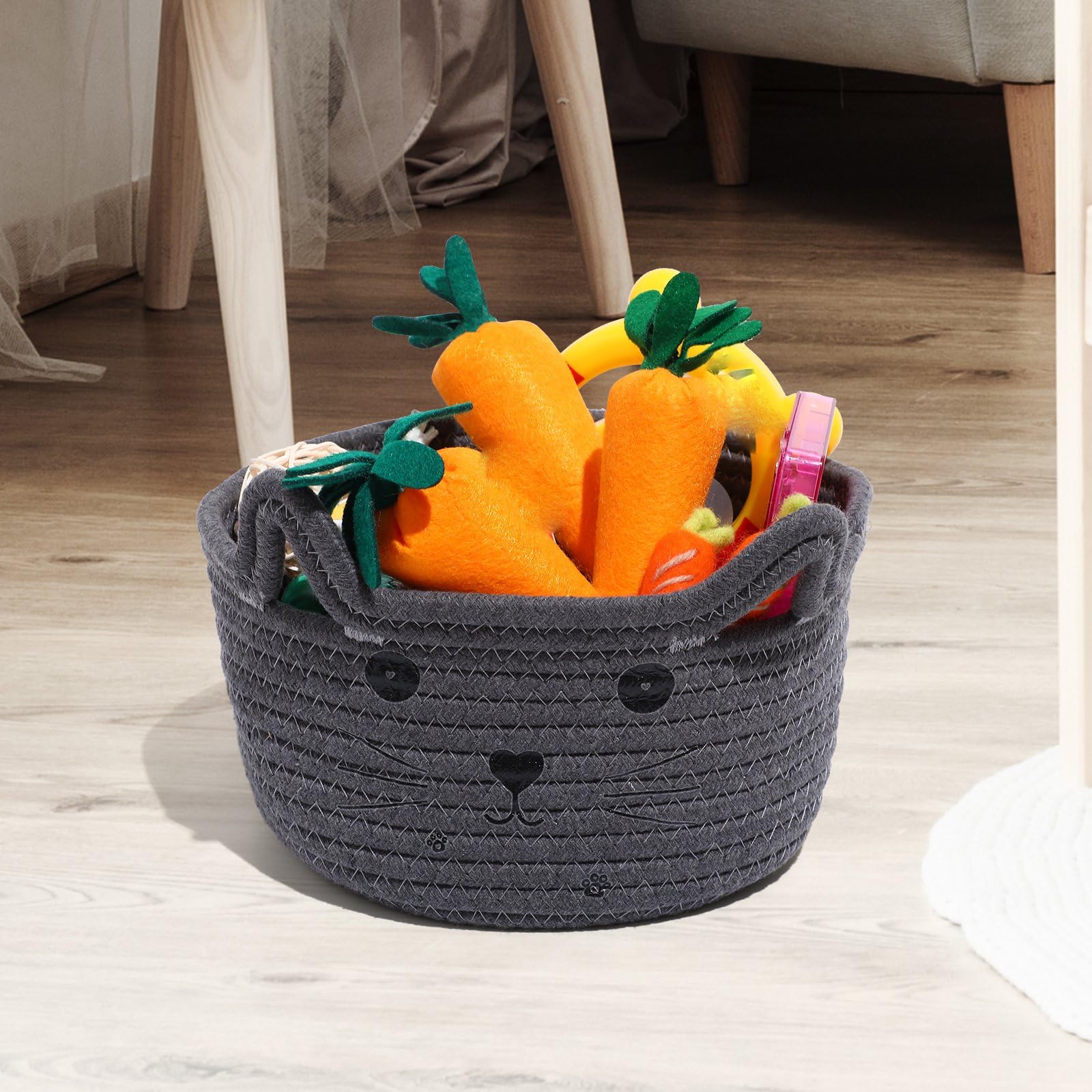 Zopeal cat basket used as nursery organizer and decor.