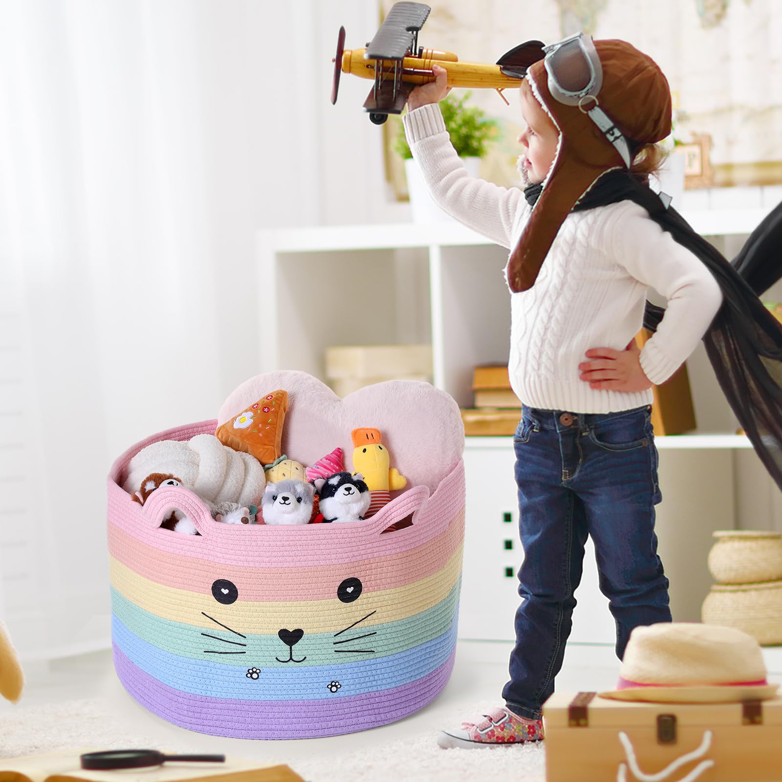 Zopeal cat basket nursery-room friendly storage blends with kid spaces.