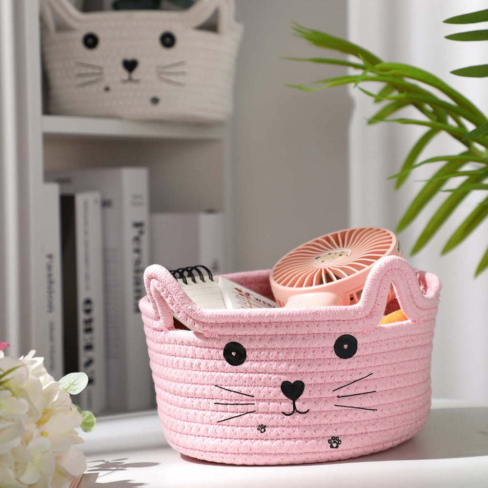 Zopeal cat basket pink used for cosmetics and stationery organization.