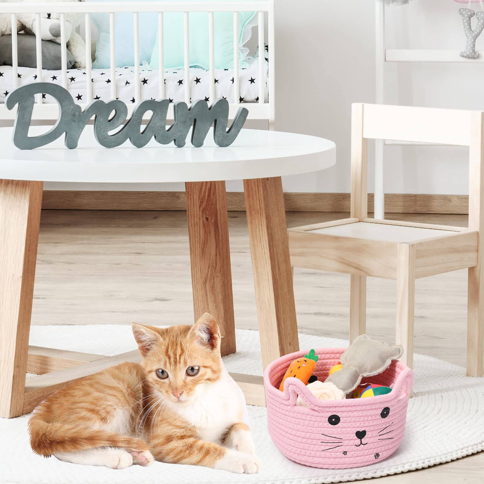 Zopeal cat basket pink side shot demonstrates compact size for small-item storage.