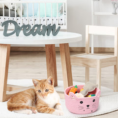 Zopeal cat basket pink side shot demonstrates compact size for small-item storage.