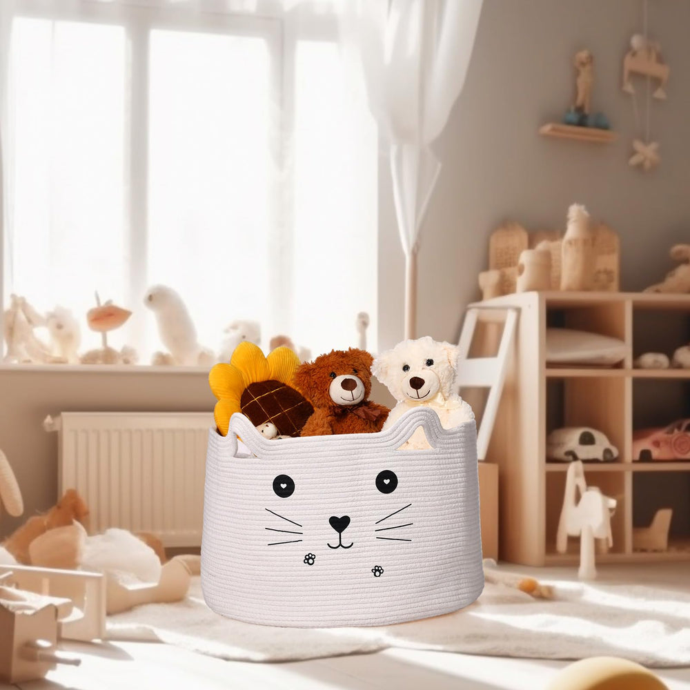 Zopeal cat basket in nursery decor demonstrates versatile organization.