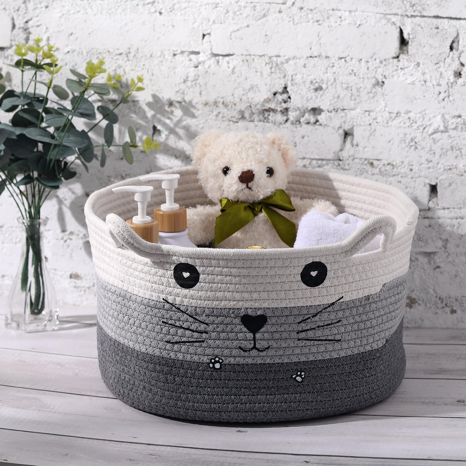 Zopeal cat basket stores toys neatly in a living room.