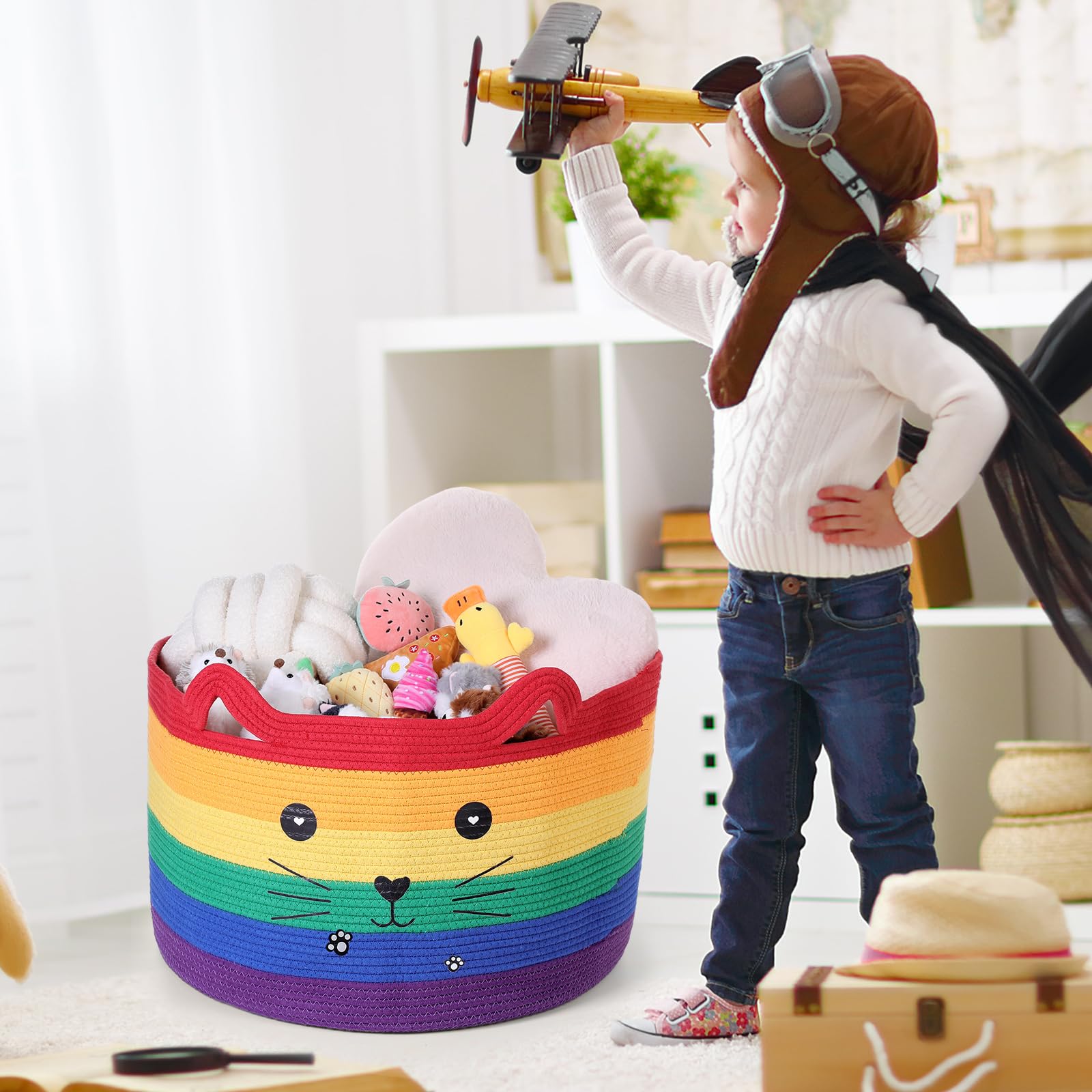 Zopeal cat basket toy storage for pets supports organized playtime.