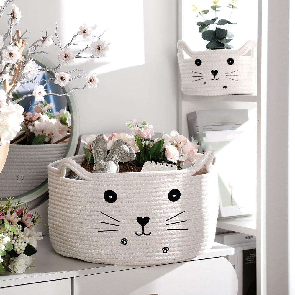 Zopeal cat basket white color brightens rooms while keeping items neatly organized.