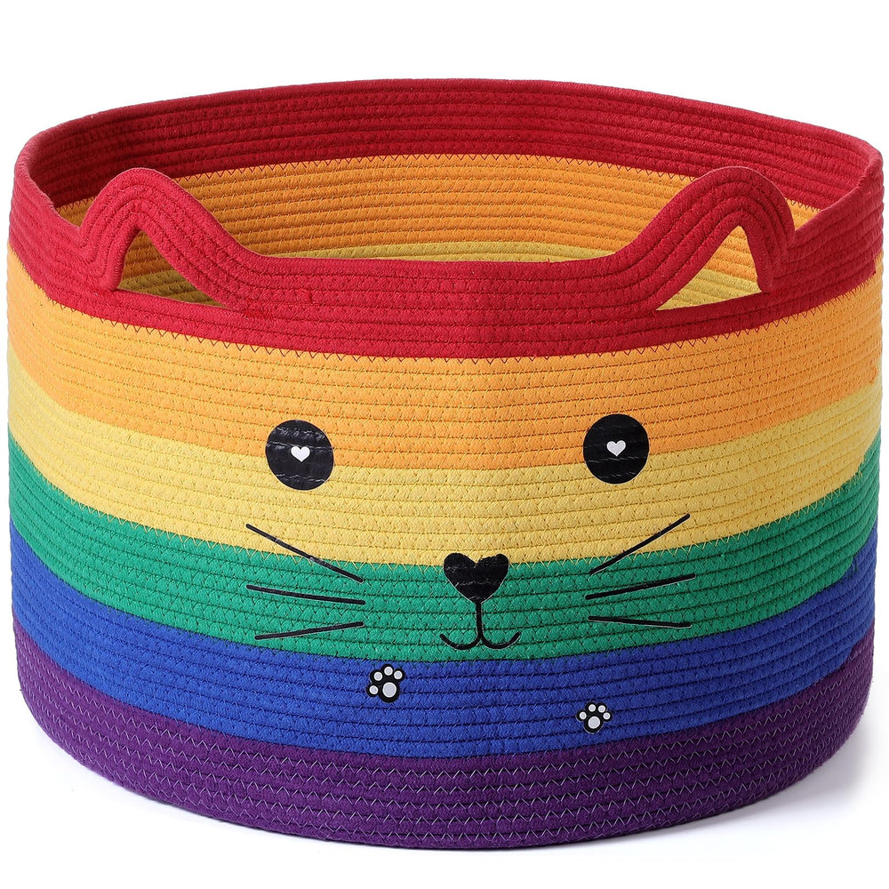 Zopeal cat basket woven organizer rainbow ideal for toy and laundry storage.